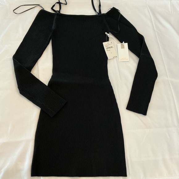 Women’s Good American Black Ribbed Off The Shoulder Bodycon Dress Small NWT - Picture 1 of 5